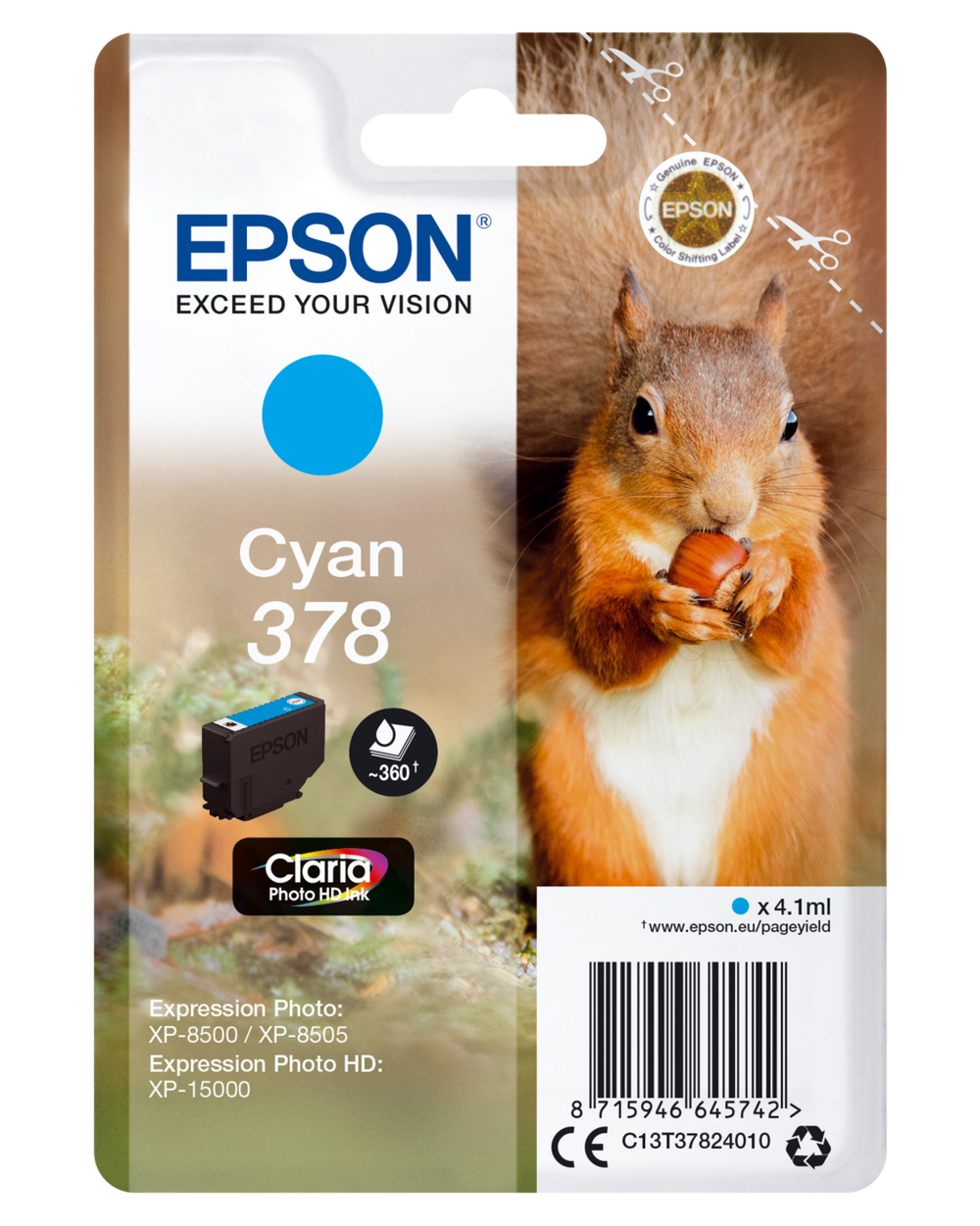 Epson Squirrel-Series Ink Cartridge | 378 Cyan | C13T37824010
