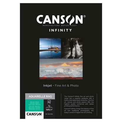 Canson Aquarelle Rag 240 Photo Paper 100% Cotton | A3+ - 25 Sheets