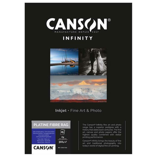 Canson Platine Fibre Rag 310 Photo Paper 100% Cotton | A2 - 25 Sheets